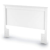 A white headboard with two sturdy metal brackets attached for enhanced durability.